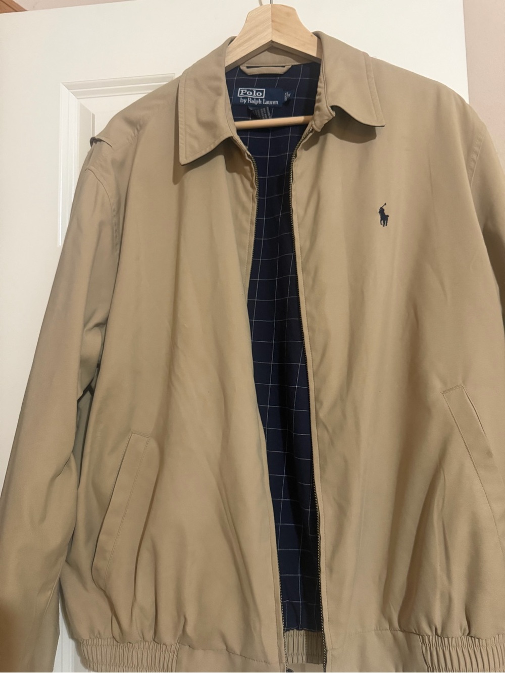 Ralph Lauren Khaki Lightweight Zip-Front Jacket with Navy Lining